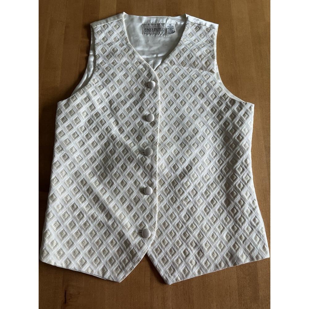 Passports of Pier 1 Imports Women's Sleeveless Embroidered Cream Gold Vest Sz M